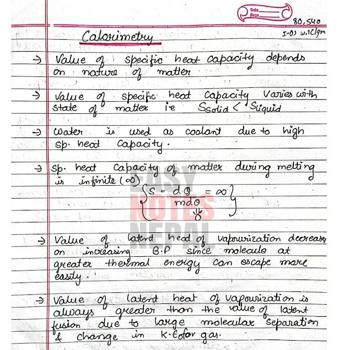A handwritten physics note showing the concept of temperature, with formulas and short explanations written in ink on paper.